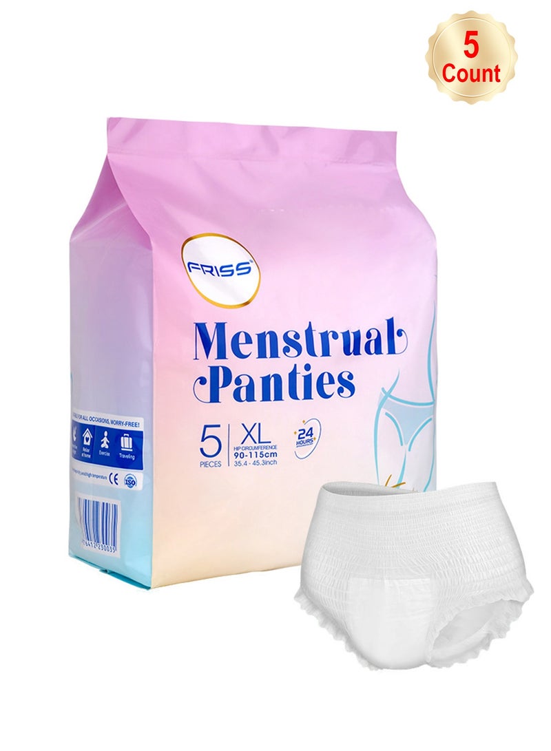 FRISS 5 Count Disposable Period Pants Super Absorb Overnight Menstrual Pants Leak-proof 360°Protection Sanitary Panties Extra Soft Period Panties For Heavy Flow Keep Dry And Fresh Overnight Size XL - Image 1